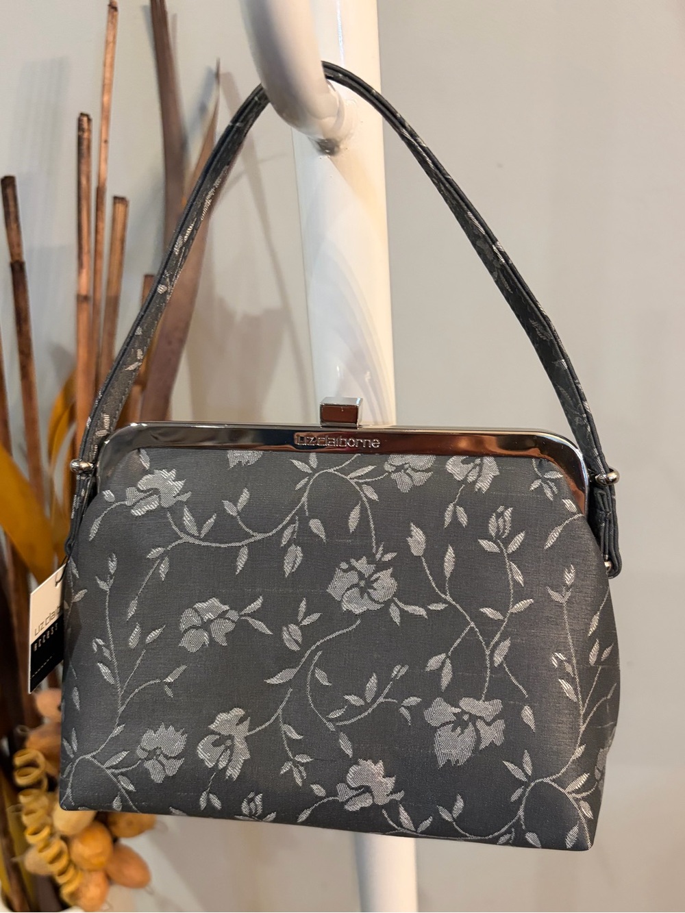 NWT ✨ Liz Claiborne Gray Floral Jacquard Frame Shoulder Bag